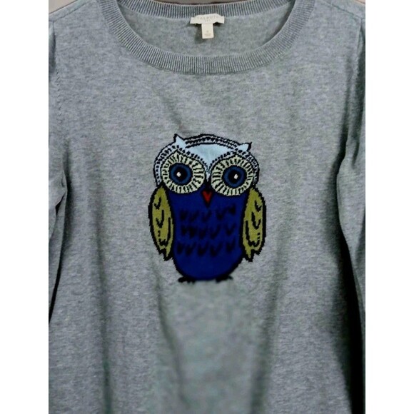 Talbots Owl Sweater Women’s Small Gray Knit Whimsical Cute Cozy Pullover EUC - Picture 3 of 5